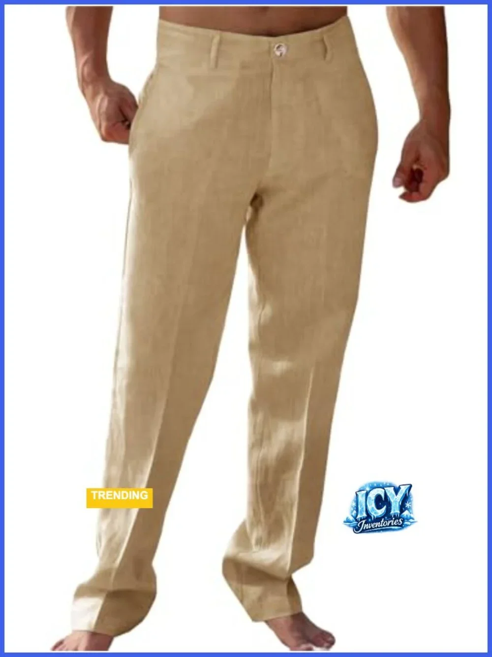 Men's Linen Elastic Waist Straight Leg Casual Pants with Pockets